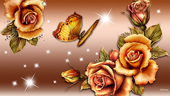 Gradient Tag - Butterfly Gold Shine Glow Roses Bronze Gradient Beautirful Golden Lovely Nice Flower HD wallpaper