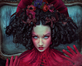 Journey to nowhere, blue, beauty, hand, woman, creative, fantasy, red, face, natalie sahu, luminos HD wallpaper
