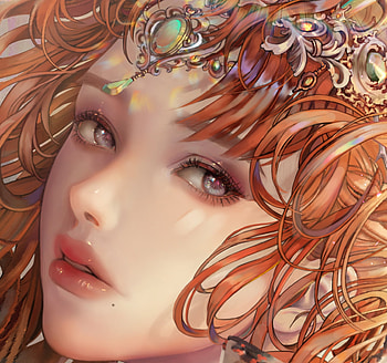 Princess, redhead, fantasy, bang som, jewel, face, girl HD wallpaper