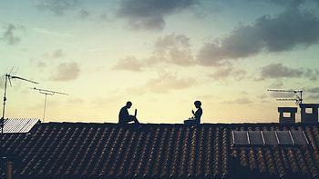 Two Minds Soar On Rooftop Laptops, artist, artwork, digital-art HD wallpaper
