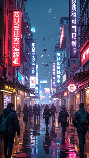 Neon Night Stroll, steampunk, futuristic, city night HD phone wallpaper
