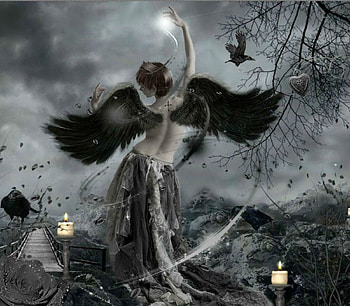 DARK ANGEL, GOTHIC, WINGS, DARK, BIRDS, FEMALE, ANGEL, CANDLES HD wallpaper