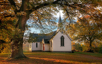 Church at Autumn, autumn, leaves, church, tree HD wallpaper