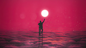 Climbing The Ladder To Touch The Moon, moon, artist, artwork, digital-art, deviantart HD wallpaper