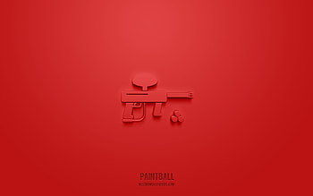 Paintball 3d icon, red background, 3d symbols, Paintball, sport icons, 3d icons, Paintball sign, sport 3d icons HD wallpaper
