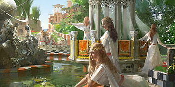 The elves, frumusete, art, girl, wu zhilei, elf, summer, fantasy, luminos, water HD wallpaper