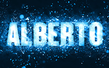 Happy Birtay Alberto, , blue neon lights, Alberto name, creative, Alberto Happy Birtay, Alberto Birtay, popular american male names, with Alberto name, Alberto HD wallpaper