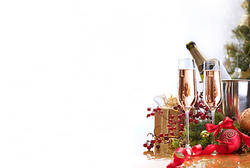 Wishes of new year, cin cin, holidays, champagne, christmas, glasses, musk, gift, new year HD wallpaper
