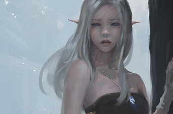 Yan, silver hair, art, beautiful, long hair, elf, dress, beauty, woman, lady, fantasy, abstract, lovely, fantasy woman, female HD wallpaper