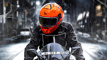 Orange Helmet Biker , yamaha, helmet, bikes HD wallpaper