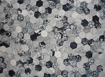 Abstract black and white hexagonal pattern with textured and geometric designs, ideal for backgrounds. HD wallpaper