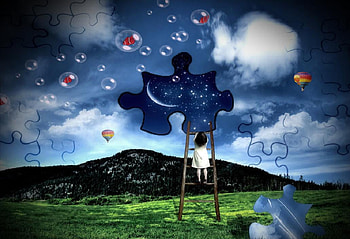 i want to dream again, night, blue, girl, stars, nice, 3d, moon, abstract, clouds, sky HD wallpaper