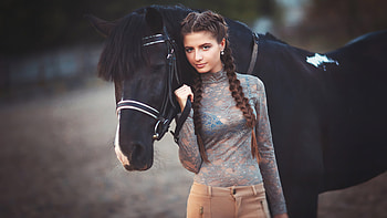Girl Standing With Horse , girls, model, horse HD wallpaper