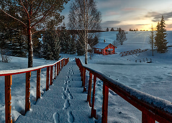 Snow Path, winter, Snow, sunset, path HD wallpaper