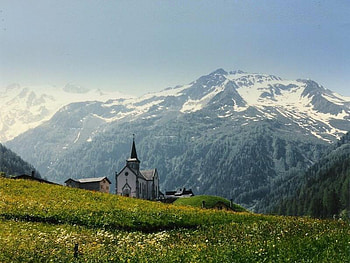 Church on the Mountain, sky, church, flower, mountain HD wallpaper