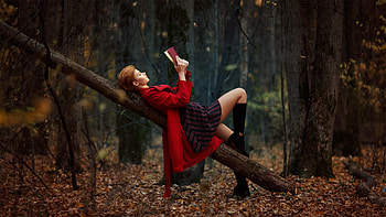 Girl Reading Book Lying On Back Outdoors, girls, outdoors, model HD wallpaper