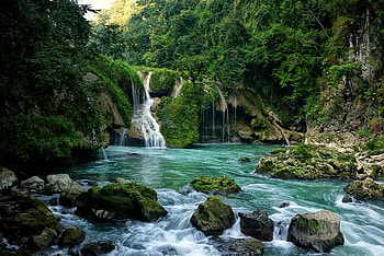 Little Waterfall, river, waterfall, sky, nature, forest, tree HD wallpaper