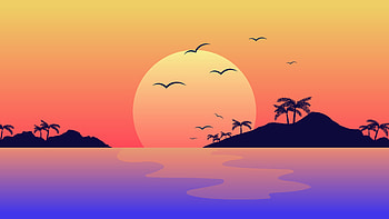Nature, scenery, horizon, digital art, sunset HD wallpaper
