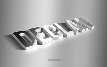 Declan, silver 3d art, gray background, with names, Declan name, Declan greeting card, 3d art, with Declan name HD wallpaper