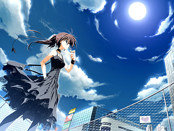 Sun, anime, smoke, sky, girl HD wallpaper