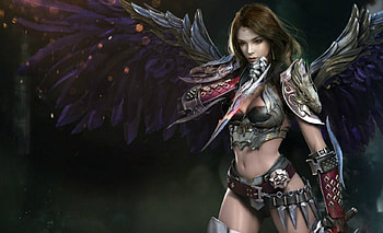Fantasy Girl, wings, feathers, art, weapon, angel HD wallpaper