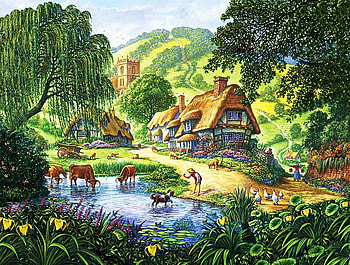 paradise...., horse, lake, house, animals HD wallpaper