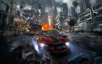Drifting Car Chasing By Helicopter Artwork, artist, artwork, digital-art, cars HD wallpaper