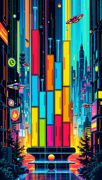Retro Tetris Vibes: A Colorful , futuristic, neon, cityscape HD phone wallpaper