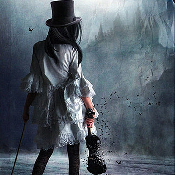 Flight to the Castle, girl, violin, fantasy, top hat HD wallpaper