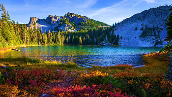 Sky lakes Wilderness, Oregon, morning, landscape, trees, sky, Mountains, usa HD wallpaper