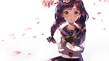 Cute Japanese anime girl, cherry, pigtail, uniforms, books HD wallpaper