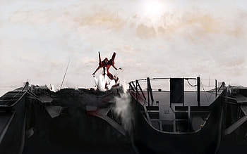 Angel vs Evangelion, rubble, post apocalyptic, evangelion, mecha, neon genesis, landscape, mech, angel HD wallpaper