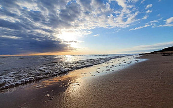 Clouds over Beach, sunshine, sea, clouds, Latvia, beach HD wallpaper