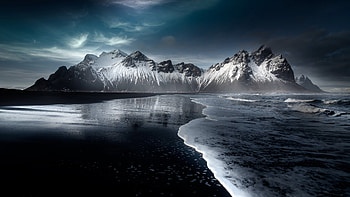 Hofn Austurland Snow Beach , beach, snow, nature HD wallpaper