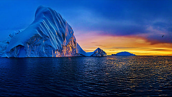 Iceberg at Greenland Coast, colors, sea, sky, sunset, clouds HD wallpaper