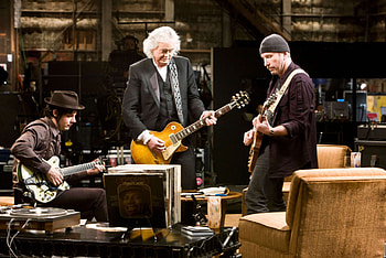 Jimmy Page, Jack White, Edge, Guitar jam HD wallpaper