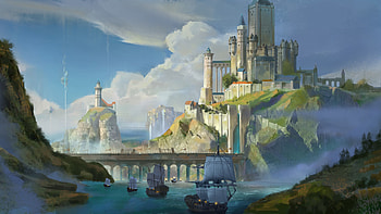 Art, Ships, Lock, Rocks, Bridge HD wallpaper
