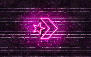 Converse purple logo, , purple brickwall, Converse logo, fashion brands, Converse neon logo, Converse HD wallpaper
