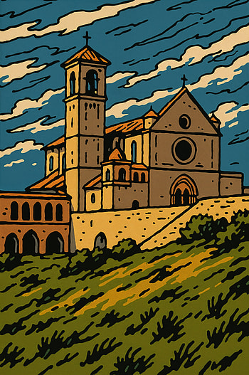 Monastery Serenity: Stunning Illustration, church, landscape, sky HD phone wallpaper