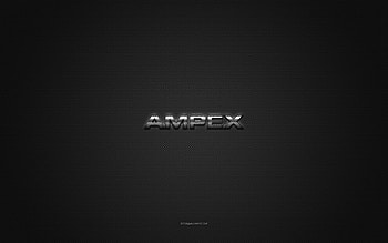 Ampex logo, silver shiny logo, Ampex metal emblem, gray carbon fiber texture, Ampex, brands, creative art, Ampex emblem HD wallpaper
