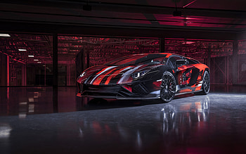 Lamborghini Aventador S, 2021, front view, exterior, tuning Aventador, red black Aventador, supercars, Lamborghini HD wallpaper