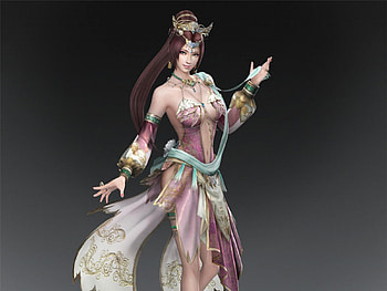 Diao Chan, grey background, games, girl, dynasty warriors, tiara, lone, cg, plain background, video games, brown hair, female HD wallpaper