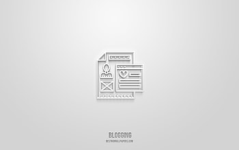 Blogging 3d icon, white background, 3d symbols, Blogging, networks icons, 3d icons, Blogging sign, networks 3d icons HD wallpaper