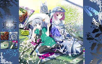 life is good!, sword, girl, konpaku, food, yuyuko, saigyouzi, animal ears, flower, touhou, youmu HD wallpaper