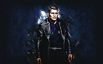 Aaron McCarlson, Cyberpunk 2077, blue stone background, Cyberpunk 2077 Characters, Aaron McCarlson Cyberpunk, Aaron McCarlson character HD wallpaper