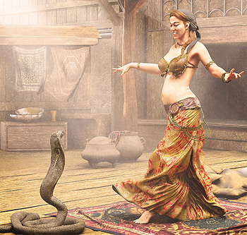 Snake charmer, dancer, snake, rootworkshop, fantasy, art, charmer, girl HD wallpaper