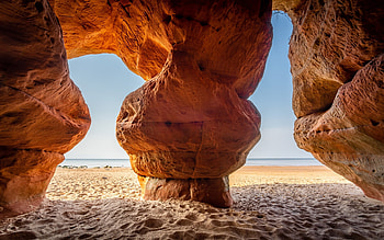 Cave by Sea, sea, cliffs, Latvia, cave, beach HD wallpaper