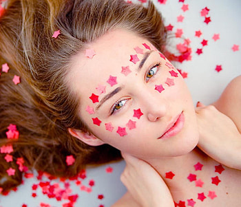 All my stars will be yours, model, pretty, red, face, stars, lovely, female, nice HD wallpaper