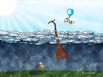 girafa la gradina, blue , abstract, animals, entertainment, other, cute, funny HD wallpaper
