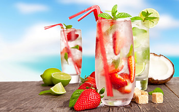 Cocktails, summer, cocktail, strawberrt, fruit, glass, vara, drink HD wallpaper